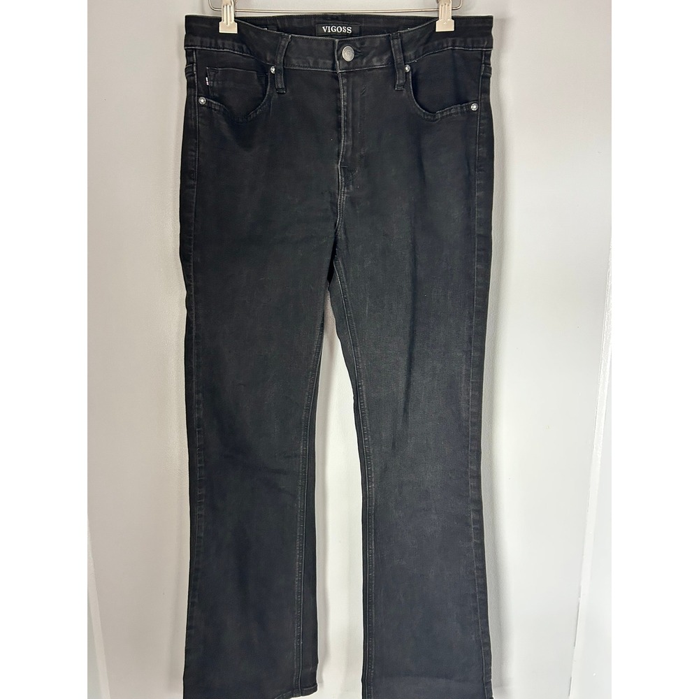 VIGOSS Womens Black Mid Rise Flare Jeans W32 L32